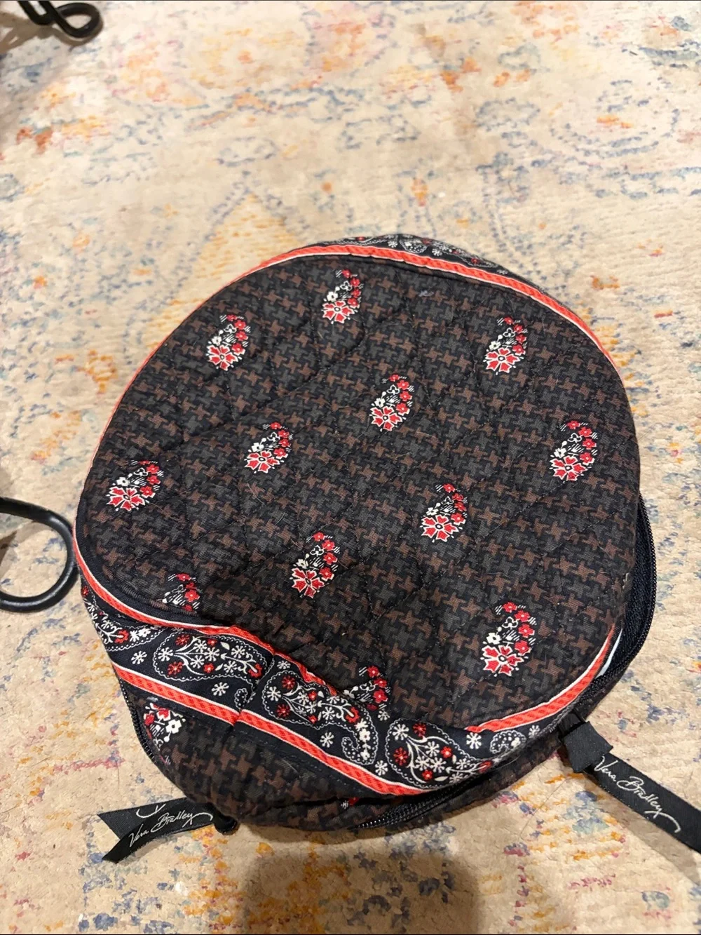Vera Bradley Quilted Round Crossbody Bag in Black and Red Floral